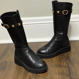 Marc Fisher Stylish Black Kids Boots with Gold Accents